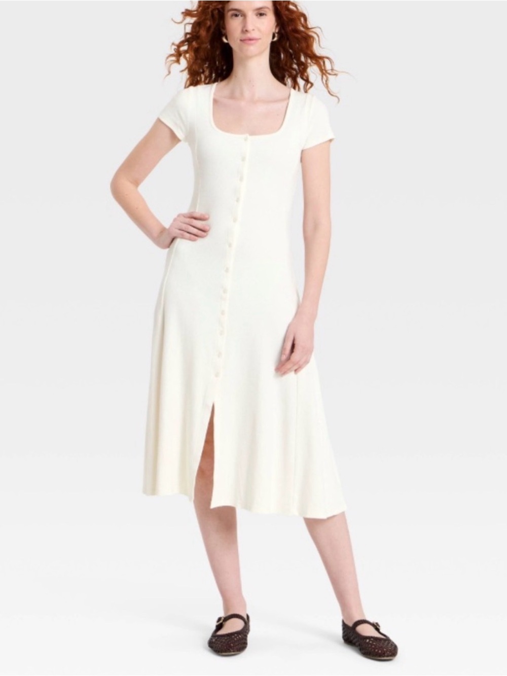 Universal Thread Women's Short Sleeve Ribbed Button-Front Midi Dress XS (NWT)
